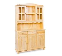 Inter Link - Vaisselier en pin massif - Bahut - Buffet haut - Vaisselier avec vitrines - Grande capacité de rangements - Rustique - 3 portes - Toscana - Vernis naturel
