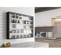 Inter Link - Vitrine Murale pour Objets de Collection - Armoire de rangement avec 4 étagères - 5 Compartiments - pour Miniatures - MDF Noir/Blanc