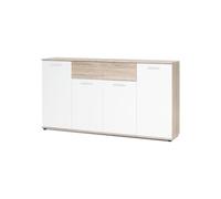 JACKY Buffet bas classique blanc et décor chêne mat - L 160 cm