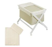 Interbaby Berceau Bébé Bois à roulettes avec Matelas Complet (Star Blanche) | Couffin fabriqué en Espagne, complet avec matelas, parure, édredon et oreiller en microfibre, roues avec freins