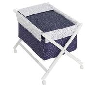 Interbaby - Berceau en X - Blanc Bois - 55X90X72 avec habillage et linge de lit - Mod. Universo - Bleu marine