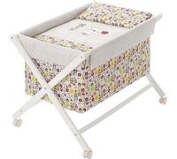 Interbaby - Berceau en X - Bois blanc - 55X90X72 avec habillage et linge de lit - Mod. Osito Bear - Beige