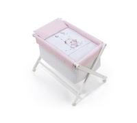 Interbaby - Berceau ours junior 90 x 72 cm bois/coton blanc/rose