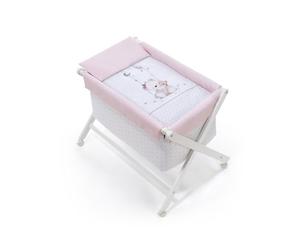 Interbaby - Berceau ours junior 90 x 72 cm bois/coton blanc/rose