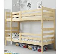 Interbeds Lit superposé Erik 190x90 lit Mezzanine/lit superposé en pin Brut avec échelle et sommier, lit en Bois Naturel pour Jeunes et Enfants pour 2 Personnes, Divisible en 2 Lits Simples (190x90)