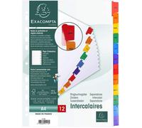 Intercalaire A4 carte bristol blanc Exacompta 12 onglets mensuels - Coloris assortis - 1 jeu