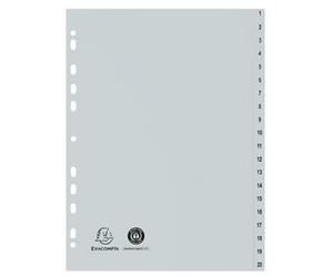 Intercalaire A4 polypropylène gris Exacompta 20 onglets numériques gris - 1 jeu