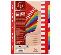 Intercalaires polypropylène opaque semi rigide 12 positions - A4 - Couleurs assorties