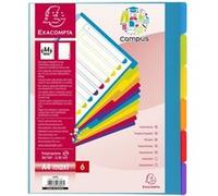 Exacompta Intercalaires Campus A4+ polypropylène coloré opaque 6 onglets réinscriptibles - 1 jeu