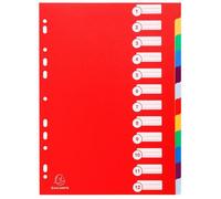 Intercalaires polypropylène opaque semi rigide 12 positions - A4 - Couleurs assorties