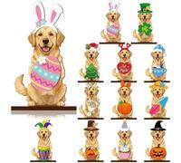 Interchangeable Seasonal Animal Wooden Decor Set (Golden Retriever) | DIY Animal Tabletop Sign with Magnetic Interchangeables! Multi-Layer Tray Decor for Home & Office, Perfect Birthday