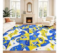 Intérieur Tapis 120 x 160 cm De Salon, Abstrait Géométrique Bleu Jaune Courbes Cercles Dynamique Motif Abstrait Soft Antidérapant Doux Flanelle Tapis De Sol pour Chambre, Décoration De Maison