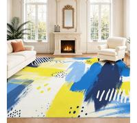 Intérieur Tapis 120 x 160 cm De Salon, Abstrait Moderne Bleu Jaune Blanc Pinceau Tache Points Vibrant Contemporain Soft Antidérapant Doux Flanelle Tapis De Sol pour Chambre, Décoration De Maison