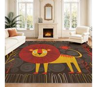 Intérieur Tapis 120 x 160 cm De Salon, Folk Animal Lion Rouge Jaune Blanc Noir Animal Soft Antidérapant Doux Flanelle Tapis De Sol pour Chambre, Décoration De Maison