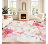 Intérieur Tapis 120 x 160 cm De Salon, Romantique Aquarelle Cerisier Floraison Rose Blanc Jaune Doux Fleurs Plante Soft Antidérapant Doux Flanelle Tapis De Sol pour Chambre, Décoration De Maison