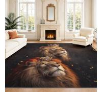 Intérieur Tapis 120 x 160 cm De Salon, Royal Portrait Lion Or Bleu Brun Or Gemmes Animal Majestueux Soft Antidérapant Doux Flanelle Tapis De Sol pour Chambre, Décoration De Maison