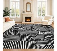 Intérieur Tapis 140 x 200 cm De Salon, Dramatique Géométrique Noir Blanc Gris Lignes Mosaïque Abstrait Soft Antidérapant Doux Flanelle Tapis De Sol pour Chambre, Décoration De Maison