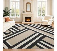 Intérieur Tapis 140 x 200 cm De Salon, Géométrique Abstrait Noir Blanc Beige Diagonal Damier Moderne Motif Soft Antidérapant Doux Flanelle Tapis De Sol pour Chambre, Décoration De Maison