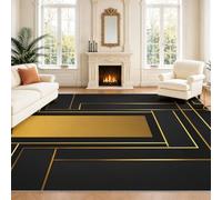 Intérieur Tapis 140 x 200 cm De Salon, Luxueux Moderne Géométrique Noir Or Jaune Abstrait Structure Soft Antidérapant Doux Flanelle Tapis De Sol pour Chambre, Décoration De Maison