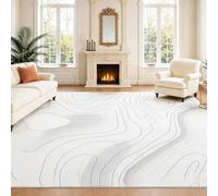 Intérieur Tapis 140 x 200 cm De Salon, Minimal Topographique Blanc Noir Lignes de contour Ondulations Abstrait Carte Soft Antidérapant Doux Flanelle Tapis De Sol pour Chambre, Décoration De Maison