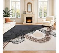 Intérieur Tapis 140 x 200 cm De Salon, Moderne Abstrait Lignes Géométrique Noir Beige Courbe Forme Contemporain Soft Antidérapant Doux Flanelle Tapis De Sol pour Chambre, Décoration De Maison