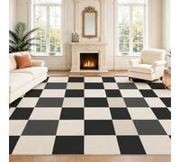 Intérieur Tapis 140 x 200 cm De Salon, Moderne Géométrique Noir Beige Damier Abstrait Motif Soft Antidérapant Doux Flanelle Tapis De Sol pour Chambre, Décoration De Maison