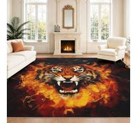 Intérieur Tapis 140 x 200 cm De Salon, Sauvage Portrait Tête de tigre Orange Jaune Noir Flammes Animal Dramatique Soft Antidérapant Doux Flanelle Tapis De Sol pour Chambre, Décoration De Maison