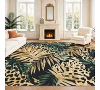 Intérieur Tapis 140 x 200 cm De Salon, Sauvage Tropical Léopard Imprimé Palmiers Noir Beige Maximal Animal Plante Soft Antidérapant Doux Flanelle Tapis De Sol pour Chambre, Décoration De Maison