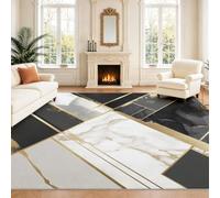 Intérieur Tapis 160 x 230 cm De Salon, Luxueux Géométrique Noir Blanc Gris Or Moderne Abstrait Soft Antidérapant Doux Flanelle Tapis De Sol pour Chambre, Décoration De Maison
