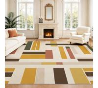 Intérieur Tapis 40 x 60 cm De Salon, Moderne Géométrique Crème Moutarde Vert Brun Rectangles Abstrait Soft Antidérapant Doux Flanelle Tapis De Sol pour Chambre, Décoration De Maison