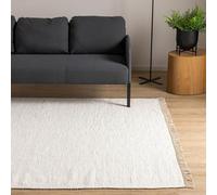 Interiyou Tapis Coton Toledo - 160x230 Blanc - Fait Main avec Franges - Adapté au Salon, Chambre, Espace Enfant, Salle à Manger, Cuisine ou Couloir