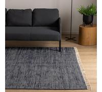 Interiyou Tapis Coton Toledo - 160x230 Bleu foncé - Fait Main avec Franges - Adapté au Salon, Chambre, Espace Enfant, Salle à Manger, Cuisine ou Couloir