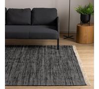 Interiyou Tapis Coton Toledo - 160x230 Noir - Fait Main avec Franges - Adapté au Salon, Chambre, Espace Enfant, Salle à Manger, Cuisine ou Couloir