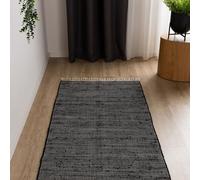 Interiyou Tapis Coton Toledo - 70x200 Noir - Fait Main avec Franges - Adapté au Salon, Chambre, Espace Enfant, Salle à Manger, Cuisine ou Couloir