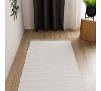 Interiyou Tapis Coton Toledo - 80x300 Blanc - Fait Main avec Franges - Adapté au Salon, Chambre, Espace Enfant, Salle à Manger, Cuisine ou Couloir