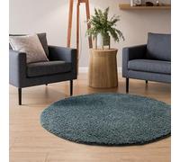 Interiyou Tapis Poils Longs Sofia - 120x120 Rond Bleu - Moelleux et uni - Lavable et antidérapant - Fibres Douces pour Salon, Salle à Manger, Cuisine, Couloir