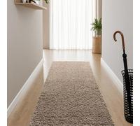 Interiyou Tapis Poils Longs Sofia - 80x250 Beige - Moelleux et uni - Lavable et antidérapant - Fibres Douces pour Salon, Salle à Manger, Cuisine, Couloir