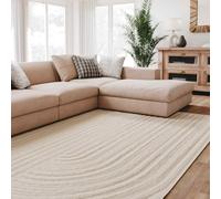 Interiyou Tapis Salon à Poils Courts Lecce - 140x200 Crème - Intérieur pour Chambre, Bureau, Couloir - Motif bohème scandinave avec Effet 3D - Design géométrique Plat