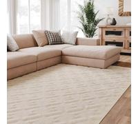 Interiyou Tapis Salon à Poils Courts Lecce - 160x230 Crème - Intérieur pour Chambre, Bureau, Couloir - Motif bohème scandinave avec Effet 3D - Design géométrique Plat