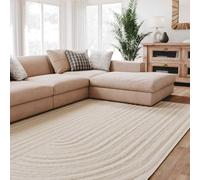 Interiyou Tapis Salon à Poils Courts Lecce - 160x230 Crème - Intérieur pour Chambre, Bureau, Couloir - Motif bohème scandinave avec Effet 3D - Design géométrique Plat