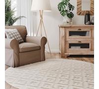 Interiyou Tapis Salon à Poils Courts Lecce - 200x200 Rond Crème - Intérieur pour Chambre, Bureau, Couloir - Motif bohème scandinave avec Effet 3D - Design géométrique Plat