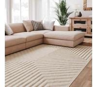 Interiyou Tapis Salon à Poils Courts Lecce - 240x340 Crème - Intérieur pour Chambre, Bureau, Couloir - Motif bohème scandinave avec Effet 3D - Design géométrique Plat