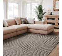 Interiyou Tapis Salon à Poils Courts Lecce - 240x340 Gris Clair - Intérieur pour Chambre, Bureau, Couloir - Motif bohème scandinave avec Effet 3D - Design géométrique Plat