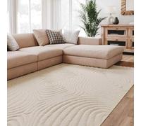Interiyou Tapis Salon à Poils Courts Lecce - 300x400 Crème - Intérieur pour Chambre, Bureau, Couloir - Motif bohème scandinave avec Effet 3D - Design géométrique Plat