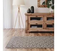 Interiyou Tapis Salon à Poils Courts Lecce - 80x250 Gris Clair - Intérieur pour Chambre, Bureau, Couloir - Motif bohème scandinave avec Effet 3D - Design géométrique Plat