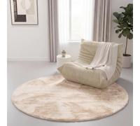 Interiyou Tapis Salon Fargo à Poils Ras - 160x160 Rond Beige - Fausse Fourrure Douce - Lavable et antidérapant - Texture Moelleuse - pour Chambre, Bureau, Couloir