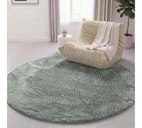 Interiyou Tapis Salon Fargo à Poils Ras - 160x160 Rond Vert - Fausse Fourrure Douce - Lavable et antidérapant - Texture Moelleuse - pour Chambre, Bureau, Couloir