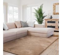 Interiyou Tapis Salon Fargo à Poils Ras - 160x230 Taupe - Fausse Fourrure Douce - Lavable et antidérapant - Texture Moelleuse - pour Chambre, Bureau, Couloir