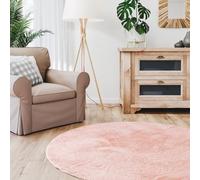 Interiyou Tapis Salon Fargo à Poils Ras - 200x200 Rond Rose - Fausse Fourrure Douce - Lavable et antidérapant - Texture Moelleuse - pour Chambre, Bureau, Couloir