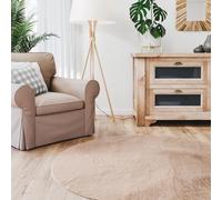 Interiyou Tapis Salon Fargo à Poils Ras - 200x200 Rond Taupe - Fausse Fourrure Douce - Lavable et antidérapant - Texture Moelleuse - pour Chambre, Bureau, Couloir